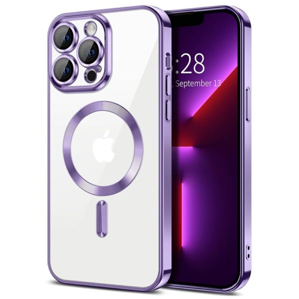 Techsuit iPhone 13 Pro Max MagSafe Luxury Crystal Θήκη Με Πλαίσιο Σιλικόνης Διάφανη - Light Purple