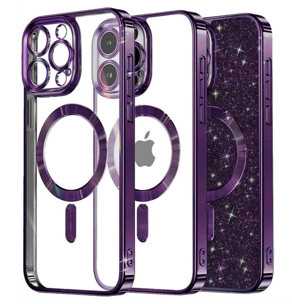 Techsuit iPhone 15 Pro Max MagSafe Luxury Glitter Θήκη με Πλαίσιο Σιλικόνης Διάφανη - Deep Purple