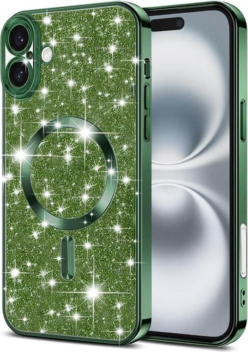 Techsuit iPhone 16 MagSafe Luxury Glitter Θήκη με Πλαίσιο Σιλικόνης Διάφανη - Deep Green