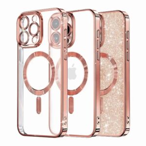 Techsuit iPhone 16 Pro Magsafe Luxury Glitter Θήκη με Πλαίσιο Σιλικόνης Διάφανη - Rose Gold