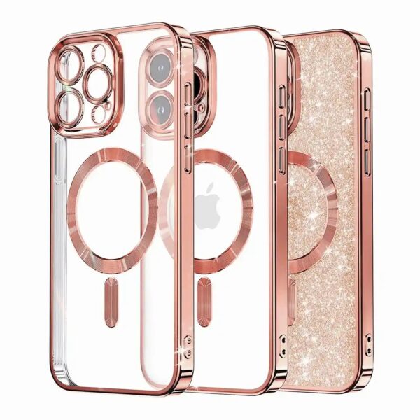 Techsuit iPhone 16 Pro Magsafe Luxury Glitter Θήκη με Πλαίσιο Σιλικόνης Διάφανη - Rose Gold