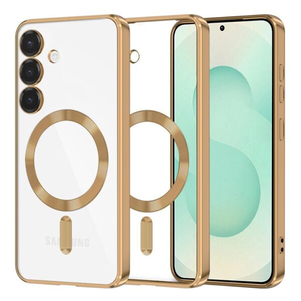 Techsuit Samsung Galaxy S25 Ultra MagSafe Luxury Crystal Θήκη Με Πλαίσιο Σιλικόνης Διάφανη - Gold