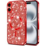 Techsuit iPhone 16 MagSafe Luxury Glitter Θήκη με Πλαίσιο Σιλικόνης Διάφανη - Red