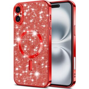 Techsuit iPhone 16 MagSafe Luxury Glitter Θήκη με Πλαίσιο Σιλικόνης Διάφανη - Red