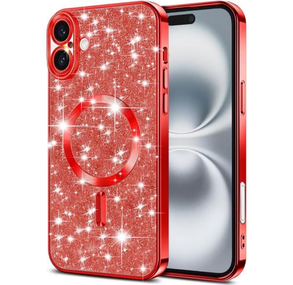 Techsuit iPhone 16 MagSafe Luxury Glitter Θήκη με Πλαίσιο Σιλικόνης Διάφανη - Red