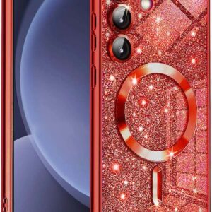 Techsuit Samsung Galaxy S25 5G MagSafe Luxury Glitter Θήκη με Πλαίσιο Σιλικόνης Διάφανη - Red