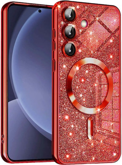 Techsuit Samsung Galaxy S25 5G MagSafe Luxury Glitter Θήκη με Πλαίσιο Σιλικόνης Διάφανη - Red
