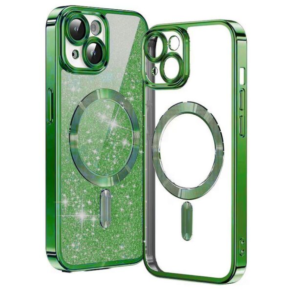 Techsuit iPhone 14 MagSafe Luxury Glitter Θήκη με Πλαίσιο Σιλικόνης Διάφανη - Deep Green