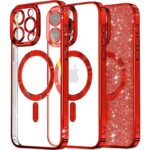Techsuit iPhone 16 Pro MagSafe Luxury Glitter Θήκη Με Πλαίσιο Σιλικόνης Διάφανη - Red