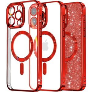 Techsuit iPhone 16 Pro MagSafe Luxury Glitter Θήκη Με Πλαίσιο Σιλικόνης Διάφανη - Red