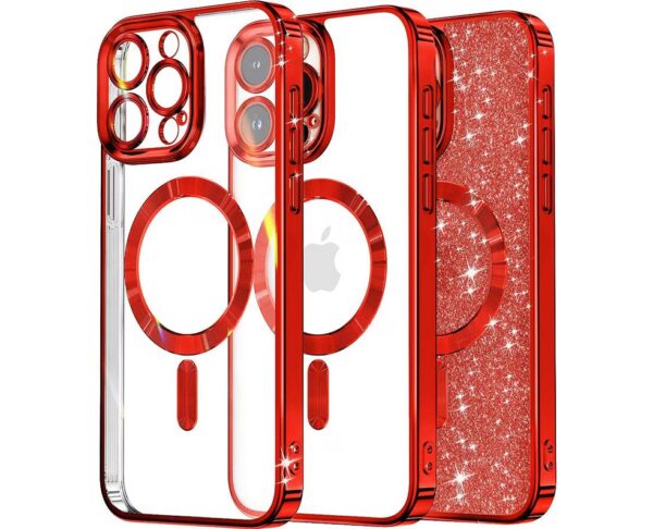 Techsuit iPhone 16 Pro MagSafe Luxury Glitter Θήκη Με Πλαίσιο Σιλικόνης Διάφανη - Red