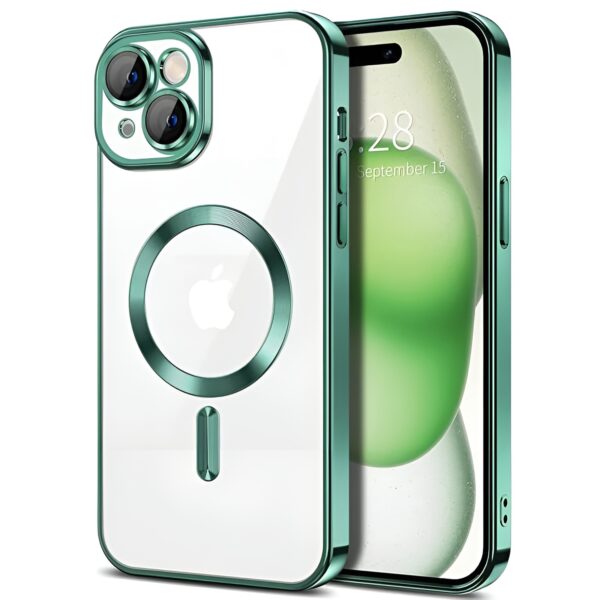 Techsuit iPhone 14 MagSafe Luxury Crystal Θήκη Με Πλαίσιο Σιλικόνης Διάφανη - Deep Green