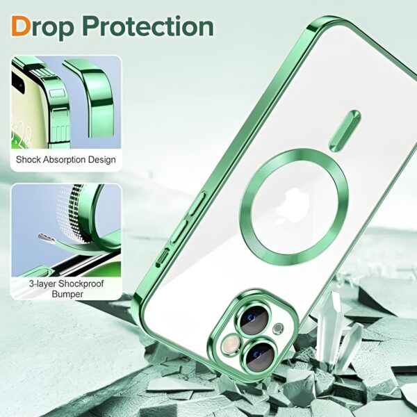 Techsuit iPhone 14 MagSafe Luxury Crystal Θήκη Με Πλαίσιο Σιλικόνης Διάφανη - Deep Green