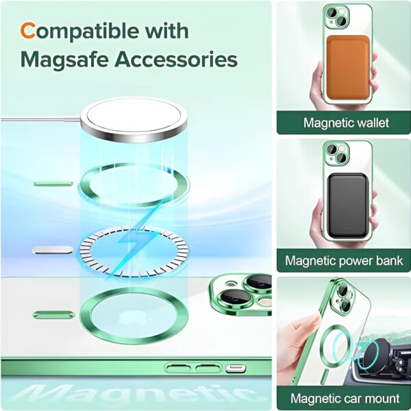 Techsuit iPhone 14 MagSafe Luxury Crystal Θήκη Με Πλαίσιο Σιλικόνης Διάφανη - Deep Green
