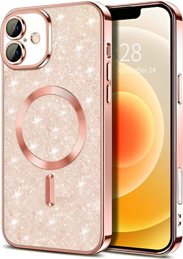 Techsuit iPhone 14 MagSafe Luxury Glitter Θήκη Με Πλαίσιο Σιλικόνης Διάφανη - Rose Gold