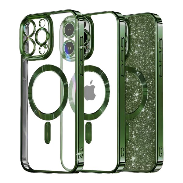 Techsuit iPhone 13 Pro Max MagSafe Luxury Glitter Θήκη Με Πλαίσιο Σιλικόνης Διάφανη - Deep Green