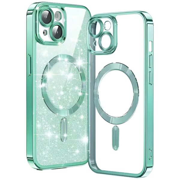 Techsuit iPhone 14 MagSafe Luxury Glitter Θήκη Με Πλαίσιο Σιλικόνης Διάφανη - Light Green