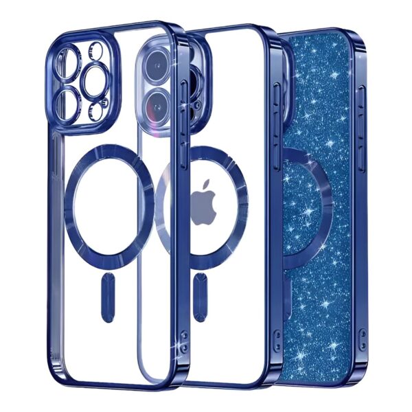 Techsuit iPhone 15 Pro Max MagSafe Luxury Crystal Θήκη Με Πλαίσιο Σιλικόνης Διάφανη - Deep Blue