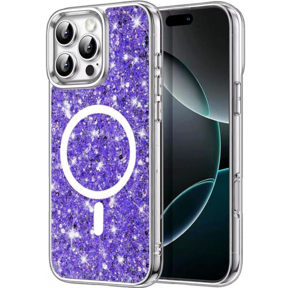 Techsuit iPhone 15 Pro Max MagSafe Sparkly Glitter Θήκη με Πλαίσιο Σιλικόνης Διάφανη - Purple