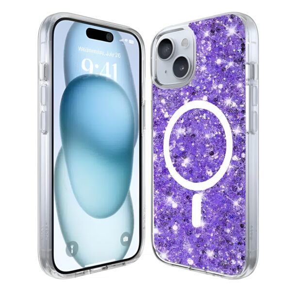 Techsuit iPhone 15 Sparkly Glitter Θήκη Σκληρή με Magsafe - Purple