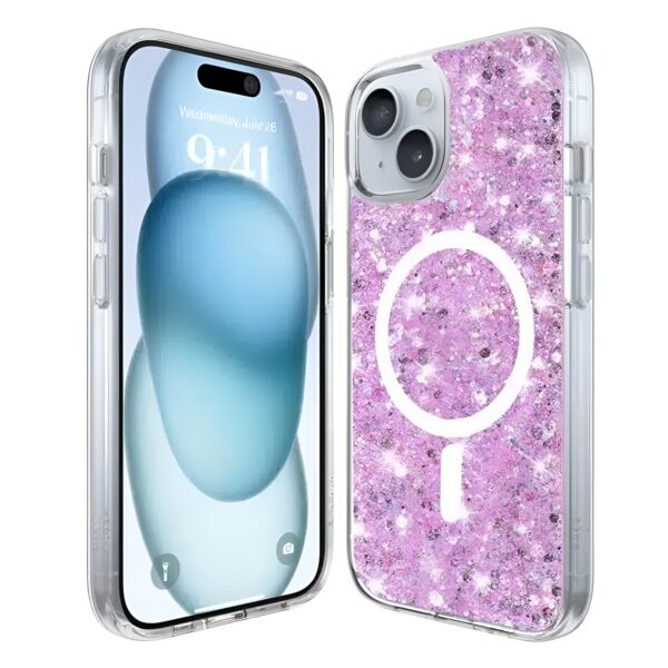 Techsuit iPhone 15 Sparkly Glitter Θήκη Σκληρή με Magsafe - Magenta