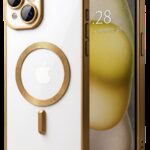 Techsuit iPhone 15 MagSafe Luxury Crystal Θήκη με Πλαίσιο Σιλικόνης Διάφανη - Gold