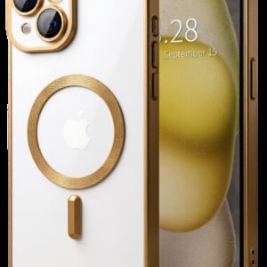 Techsuit iPhone 15 MagSafe Luxury Crystal Θήκη με Πλαίσιο Σιλικόνης Διάφανη - Gold