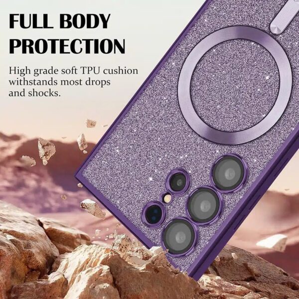Techsuit iPhone 16 Pro MagSafe Luxury Glitter Θήκη Με Πλαίσιο Σιλικόνης Διάφανη - Deep Purple