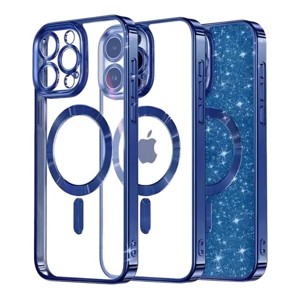 Techsuit iPhone 16 Pro MagSafe Luxury Glitter Θήκη Με Πλαίσιο Σιλικόνης Διάφανη - Deep Blue