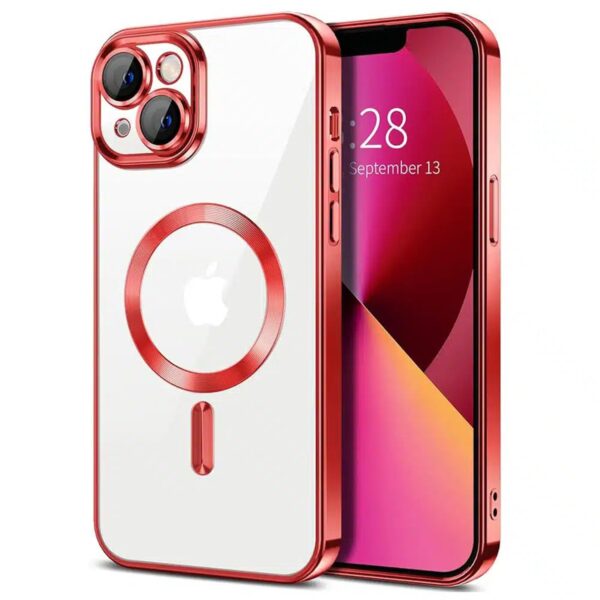 Techsuit iPhone 13 MagSafe Luxury Crystal Θήκη με Πλαίσιο Σιλικόνης Διάφανη - Red