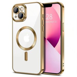 Techsuit iPhone 14 MagSafe Luxury Crystal Θήκη Με Πλαίσιο Σιλικόνης Διάφανη - Gold