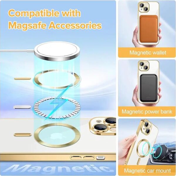 Techsuit iPhone 14 MagSafe Luxury Crystal Θήκη Με Πλαίσιο Σιλικόνης Διάφανη - Gold