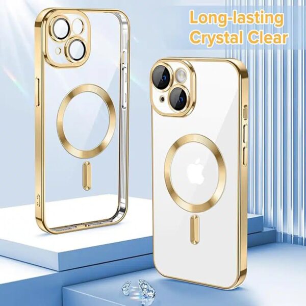Techsuit iPhone 14 MagSafe Luxury Crystal Θήκη Με Πλαίσιο Σιλικόνης Διάφανη - Gold