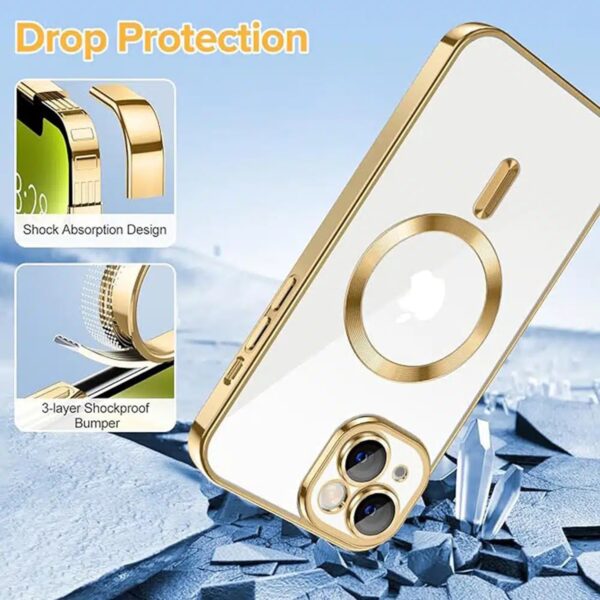 Techsuit iPhone 14 MagSafe Luxury Crystal Θήκη Με Πλαίσιο Σιλικόνης Διάφανη - Gold