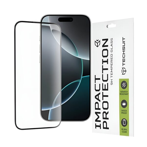 iPhone 16 Pro / iPhone 17 Προστασία Οθόνης με Μαύρο Περίγραμμα Techsuit 111D Full Glue Tempered Glass