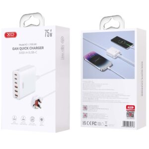 XO-L133 Φορτιστής GaN χωρίς Καλώδιο με 3 Θύρες USB-A και 3 Θύρες USB-C 75W Λευκός