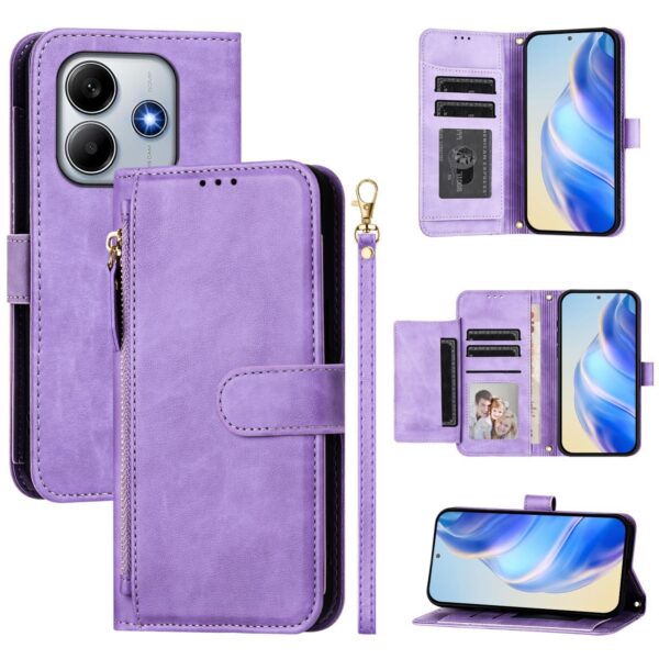 Tel1 Xiaomi Poco M7 Pro 5G Card Slots Zipper Wallet Flip Θήκη Βιβλίο - Purple