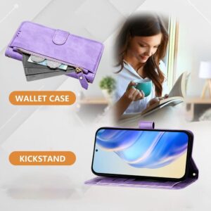 Tel1 Xiaomi Poco M7 Pro 5G Card Slots Zipper Wallet Flip Θήκη Βιβλίο - Purple