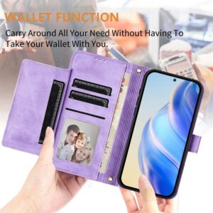 Tel1 Xiaomi Poco M7 Pro 5G Card Slots Zipper Wallet Flip Θήκη Βιβλίο - Purple