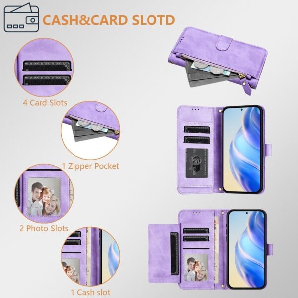 Tel1 Xiaomi Poco M7 Pro 5G Card Slots Zipper Wallet Flip Θήκη Βιβλίο - Purple