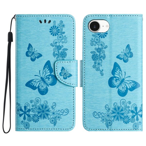 Tel1 iPhone 16e Butterfly Flowers Θήκη Βιβλίο - Blue