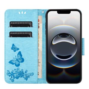 Tel1 iPhone 16e Butterfly Flowers Θήκη Βιβλίο - Blue