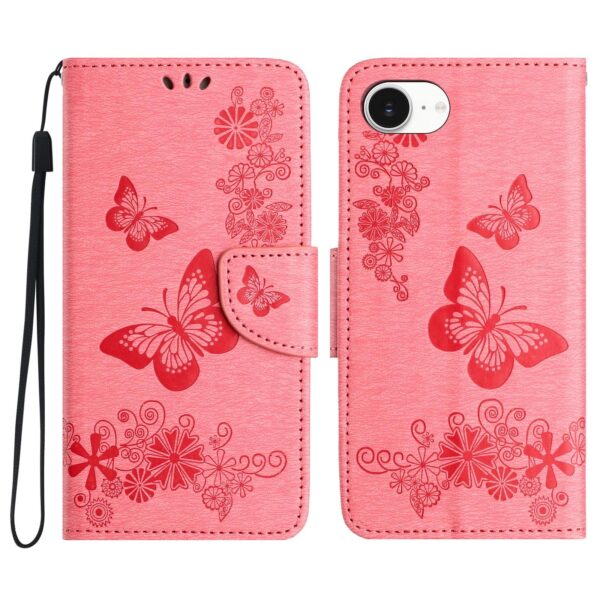Tel1 iPhone 16e Butterfly Flowers Θήκη Βιβλίο - Pink