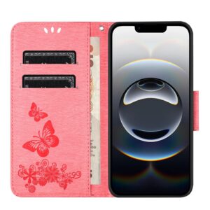 Tel1 iPhone 16e Butterfly Flowers Θήκη Βιβλίο - Pink