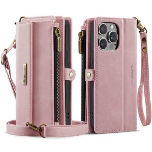 CaseMe C39 iPhone 15 Pro RFID Blocking Zipper Wallet Case with Strap Θήκη Βιβλίο - Pink