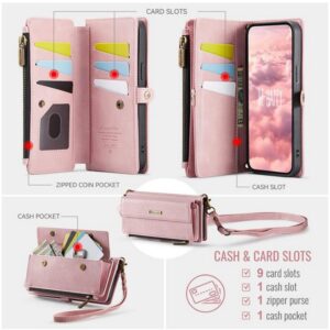 CaseMe C39 iPhone 15 Pro RFID Blocking Zipper Wallet Case with Strap Θήκη Βιβλίο - Pink