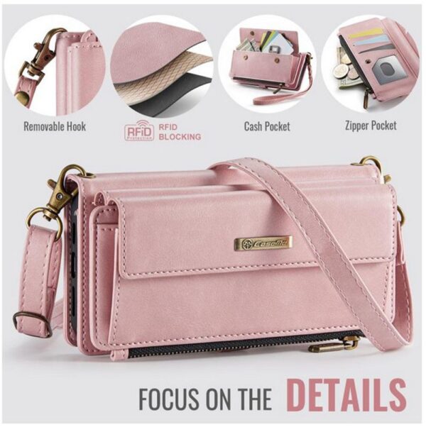 CaseMe C39 iPhone 15 Pro RFID Blocking Zipper Wallet Case with Strap Θήκη Βιβλίο - Pink