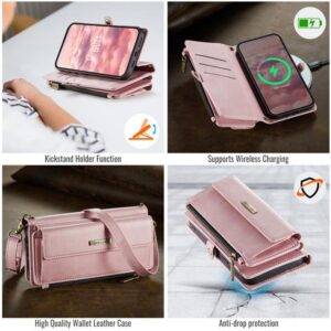 CaseMe C39 iPhone 15 Pro RFID Blocking Zipper Wallet Case with Strap Θήκη Βιβλίο - Pink
