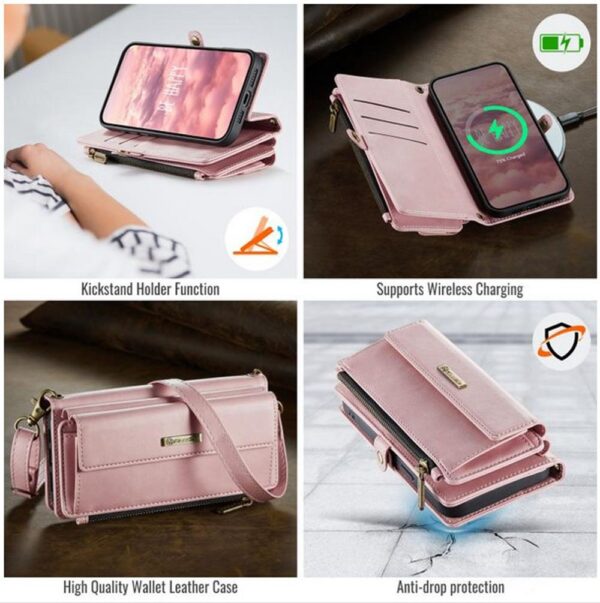 CaseMe C39 iPhone 15 Pro RFID Blocking Zipper Wallet Case with Strap Θήκη Βιβλίο - Pink