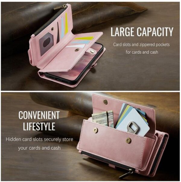 CaseMe C39 iPhone 15 Pro RFID Blocking Zipper Wallet Case with Strap Θήκη Βιβλίο - Pink